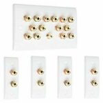 7.1 Audio/AV Surround Sound Speaker Wall Plate Kit White Slimline with Gold Binding Posts + 1 RCA. NO SOLDERING REQUIRED