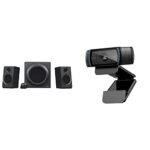 Logitech Z333 2.1 Multimedia Speaker System with Subwoofer, Rich Bold Sound, Black & C920 HD Pro Webcam, Full HD 1080p/30fps Video Calling, Clear