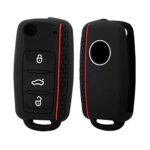 Happyit Silicone Car Key Cover Cases for Volkswagen vw Polo Bora Beetle Tiguan Passat Golf Jetta Eos Skoda 3 buttons Fob Shell Black
