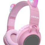 Usoun Kids Headphones,Cat Ear Bluetooth Kids Headphones with Led Light,Girls Headphones Wireless,SD Card,3.5mm Audio,Wireless/Wired Foldable Kids