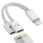Iphone Dual Lightning Adapter Dongle Charger Headphone Connector 2in1 Audio Charge Jack AUX Cable Splitter Apple MFI Certified Double for 14 13 1