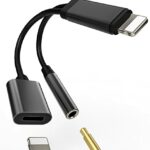 Lightning to 3.5mm Connector Iphone AUX Audio Headphone Splitter Charger Jack Cable Dongle Cord Adapter(2in1)Apple MFI Certified for 7 8 Plus X 1