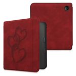kwmobile Cover Compatible with Kobo Libra 2 Cover - eReader Case - Brushed Heart Abstract Dark Red