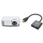 ViewSonic PA503S SVGA 3,800 Lumens Business Projector with HDMI, 10W Speaker - White & BENFEI HDMI to VGA, Gold-Plated Adapter for Computer, Desk