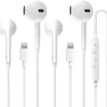2 Pack-Apple Earbuds with Lightning Connector [Apple MFi Certified] iPhone Headphones, Noise Canceling Earphones Compatible with iPhone 14/13/12/