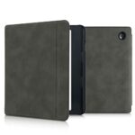 kwmobile Case Compatible with Kobo Sage - PU Nubuck Leather Protective e-Reader Flip Case Cover - Dark Grey