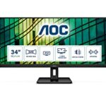 AOC Q34E2A - 34 Inch WFHD Monitor, 75Hz, 4ms, IPS, Speakers, Adaptive Sync, Flickerfree, LowBlue light (2560x1080@ 75Hz, 300 cd/m², HDMI/DP)