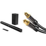 POWBUZZ Soundbar with Subwoofer, 2.1 Ch Sound Bar for TV, Deep Bass, 100W, Bluetooth 5.0, Surround Sound, 5 EQ Modes & KabelDirekt – 1m Optical D