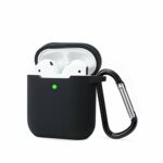 Airpods Case Cover Compatible with AirPods 2 & 1, KOKOKA Silicone Shockproof Front LED Visible Extra Protection with Carabiner, Black