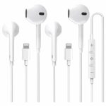 2 Pack-Apple Earbuds/Wired Earphones/iPhone Headphones/Lightning [Apple MFi Certified] Built-in Microphone & Volume Control Compatible with iPhon