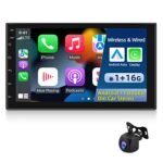 Android 11 Double Din Car Stereo with Wireless Carplay/Android Auto, (1+16G) 7 inch Touch Screen Radio, 1080P/Hi-Fi Audio/Bluetooth/GPS/WiFi/FM +