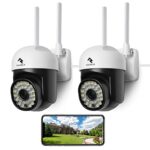 RAKEBLUE Outdoor Security Camera 2 Pack,FREE Cloud Storage 1080P with 2.4G /5G WiFi,360 Degree Pan/Tilt Human Motion Detection Two Way Audio Colo