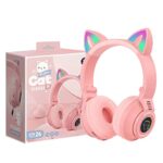 YUSONIC Wireless Headphones for Kids Cat Ear LED Light Up Bluetooth Foldable Headphones for Girls Toddlers Kids Headphones for Amazon Fire Tablet