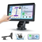 Wireless Apple Carplay Screen, Portable Android Auto Car Stereo, 7 Inch Touchscreen Car Radio with Bluetooth Voice Control Backup Camera