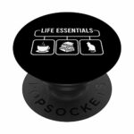 Life Essentials Funny Coffee Cat Books Cat Lover PopSockets Swappable PopGrip
