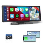10.26 Inch Portable Wireless CarPlay Screen Dash Mount HD Touch Screen Smart Car Stereo with Wireless Android Auto | FM Transmitter | 64GB SD Car