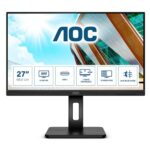 AOC Q27P2CA - 27 Inch QHD Monitor, 75Hz, IPS, 4ms, USB-C Docking, Height Adjust, USB HUB, Speakers (2560x1440 @ 75Hz, 300cd/m² HDMI 1.4 / DP 1.2