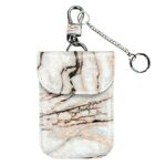 Winmex Faraday Pouch for Car Keys - Marble White & Brown | Signal Blocking Anti Theft RFID Protection for Keyless Entry Keys | PU Leather Case wi