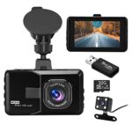 Dash Cam, Podazz Front and Rear 1080P FHD Dash Camera for Car, 3'' IPS Screen,170° Wide Angle,24H Parking Monitor,Super Night Vision,G-sensor, Lo
