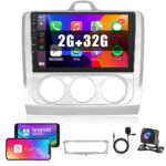 2G 32G Android Car Stereo for Ford Focus Exi MT 2 3 Mk2/Mk3 2004-2011 with Apple Carplay, 9 Inch Touch Screen Car Radio with GPS Bluetooth FM HiF