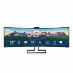 Philips 499P9H- 49 Inch Curved Dual QHD Monitor, 70Hz, 5ms, VA, WebCam, Speakers, USB-C Dock, KVM, Height Adjust (5120 x 1440, 450 cd/m², HDMI/DP