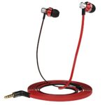 Betron DC950 in Ear Headphones Earphones Wired with Tangle Free Flat Cable HD Bass Lightweight Case Noise Isolating Earbuds 3.5 mm Jack Plug, Red