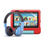 Fire 7 Kids tablet (16 GB, Red) + BuddyPhones (Blue) + NuPro transparent screen protector (2-pack)