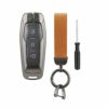 Zinc Alloy Leather Car Key Fob Cover For Ford Mondeo Edge S-Max Mustang Galaxy Remote Control Key Shell Protective Holder Accessories (Black)