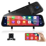 Hodozzy 9.66 "Mirror Dash Cam for Front and Rear View of Car, Wireless Bluetooth Carplay and Android Auto/1280P Touch Screen/Loop Recording/Voice