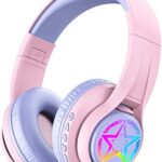 iClever TransNova Kids Bluetooth Headphones Light Up with Replaceable Plate, 74/85/94dB Volume Limited, 45H Playtime, Stereo Sound, Wireless Kids