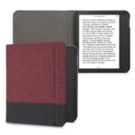 kwmobile Case Compatible with Tolino Vision 6 - PU Leather and Canvas e-Reader Cover - Dark Red/Black