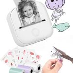 Memoking T02 Mini Portable Printer Pocket Printer, Bluetooth Photo Picture Printer for Children Birthday, Compatible with Phone & Tablet, White