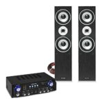Bluetooth Home Hifi Stereo System Black Floor Tower Speakers and AV100BT Amplifier