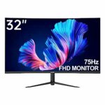 Gawfolk 32 Inch Curved Computer Monitor, Ultra-Thin Zero Frame, 75Hz Full HD 1920 x 1080p Desktop Monitor, HDMI/VGA, Home Office Business PC Moni
