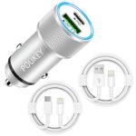 iPhone Car Charger USB C[Apple MFi Certified],Poukey 38W PD&QC3.0 Fast USB C Car Charger Adapter in Car Phone Charger Cigarette Lighter with 2x L