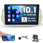 Hikity 9 Inch Android Car Stereo with Navigation for Fiat 500 2007-2014, Touchscreen Car Radio with Bluetooth FM RDS Mirror Link for Android/iOS