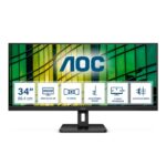 AOC U34E2M - 34" QHD Monitor, 100Hz, VA, 4ms, Low blue Light, Adaptive Sync, Flicker Free, Vesa mountable, Tilt (3440 x 1440 @ 100Hz, 300 d/m², H