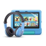 Fire 7 Kids tablet (16 GB, Blue) + BuddyPhones (Blue) + NuPro transparent screen protector (2-pack)