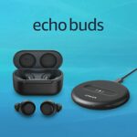 Echo Buds (2nd-generation wireless earbuds with active noise cancellation and Alexa, wireless charging case, Black) + PowerWave 5W wireless charg