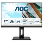 AOC U27P2 - 27 Inch 4K UHD Monitor, 60Hz, 4ms, IPS, Height Adjust, USB Hub, Speakers, Pivot (3840x2160 @ 60Hz, 350cd/m², HDMI/DP/USB 3.2)