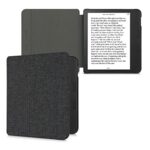kwmobile Case Compatible with Tolino Vision 6 - Book Style Fabric e-Reader Cover Flip Folio Case - Dark Grey
