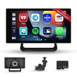 Hikity 5 Inch IPS Portable Car Play Stereo with 4K Front Camera Wireless Apple CarPlay Android Auto Screen Car Stereo Supports Mirror Link for An