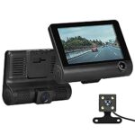 3 Channel Dash Cam 4 Inches TFT LCD Car DVR, Front Inside Rear Three Way Night Vision HD 1080P Car Camera, 140° Wide Angle with G-sensor Motion D