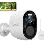 GNCC Security Camera Outdoor, Wireless Home Security System with 2.4G WiFi Hub Battery Powered IP66 1080P Color Night Vision Cam Kit Sound Light