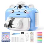 Kids Instant Print Camera, 12MP 1080P HD Video Toddler Camera, 2.4‘’ 180° Lens 1200mAh Rechargeable Instant Camera with 32GB TF Card, 3 Printing