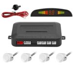 TKOOFN Car Parking Reverse Reversing Backup Radar System with 4 Parking Sensor Kit LED Display - White - M04003-01