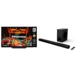 Hisense 65A85HTUK 65" OLED 4K 120Hz Dolby Vision IQ HDR 10+ Smart TV with Swivel Stand, DTS Virtual X, Disney HS218 2.1ch Sound Bar with Wireless