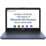 HP Stream Laptop PC 11-ak0029sa - Intel Celeron N4120 Processor - 4 GB RAM - 64 GB eMMC - 11 inch HD 16:9 Display - Windows 11 Home - Royal Blue