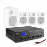 Power Dynamics 4 x 4 Wall Mount Speaker System with Bluetooth Amplifier 100v Background Music Restaurant Cafe Bar Shop White