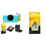 KODAK Printomatic Instant Camera (Blue) Deluxe Bundle + Zink Paper (20 Sheets) Case - Photo Album & 2"x3" Premium Zink Photo Paper (50 Sheets) Co